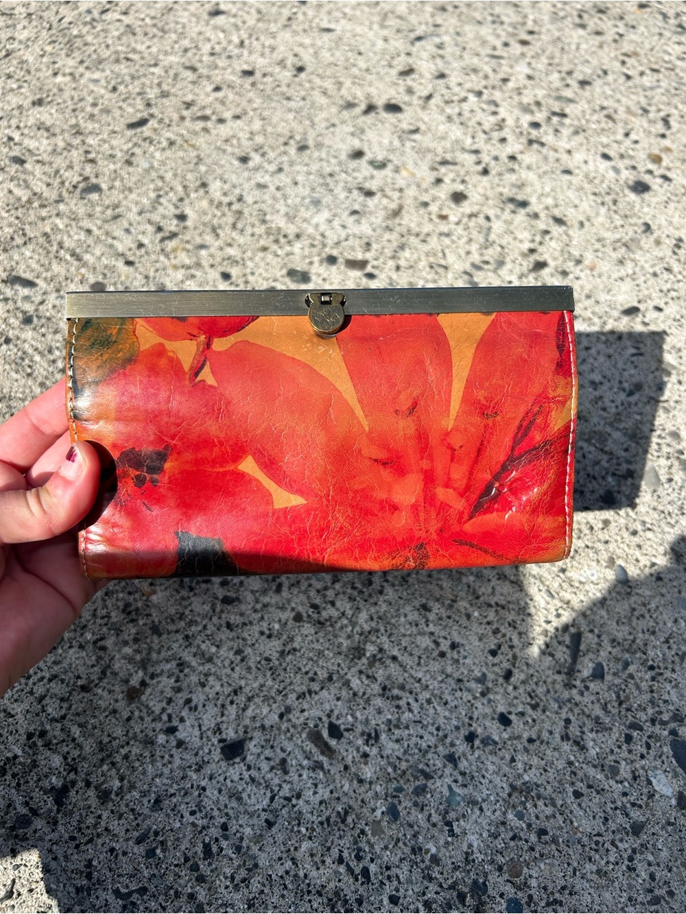 Patricia Nash Red & Orange Floral Leather Clasp Wallet